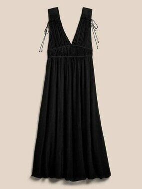 NWT! Banana Republic Black Crinkle Silk Grecian Midi Shirred Tank Dress XS
